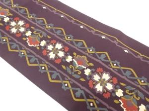 縮緬地　縞に花模様　名古屋帯